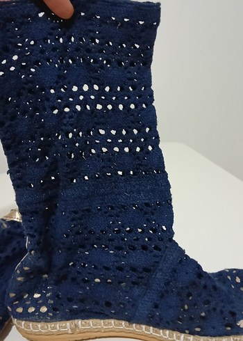 Örgü Detaylı Lacivert Kadın Dolgu Topuk Espadril - Görsel 2