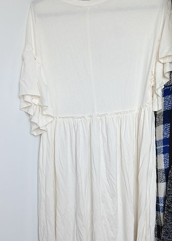 Beyaz Keten Midi Elbise - Görsel 3