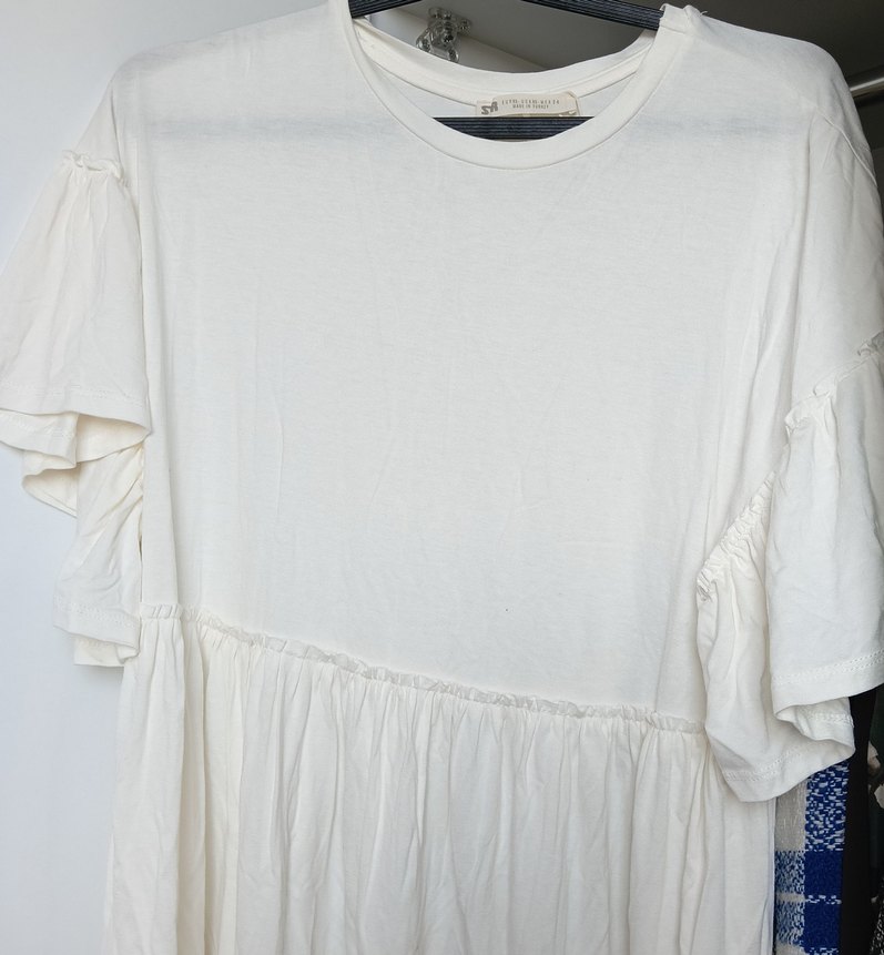 Beyaz Keten Midi Elbise - Görsel 2