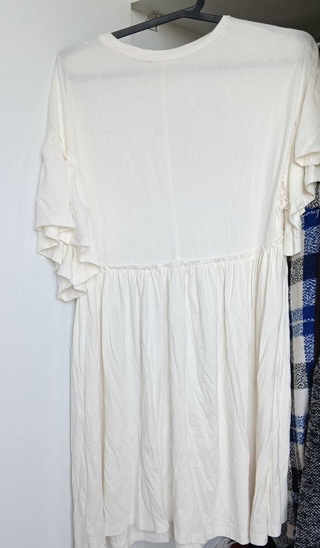 Beyaz Keten Midi Elbise - Görsel 3