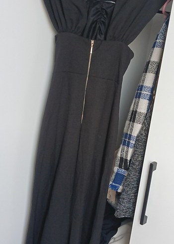 Siyah Drapeli V Yakalı Kadın Tulum - Görsel 3