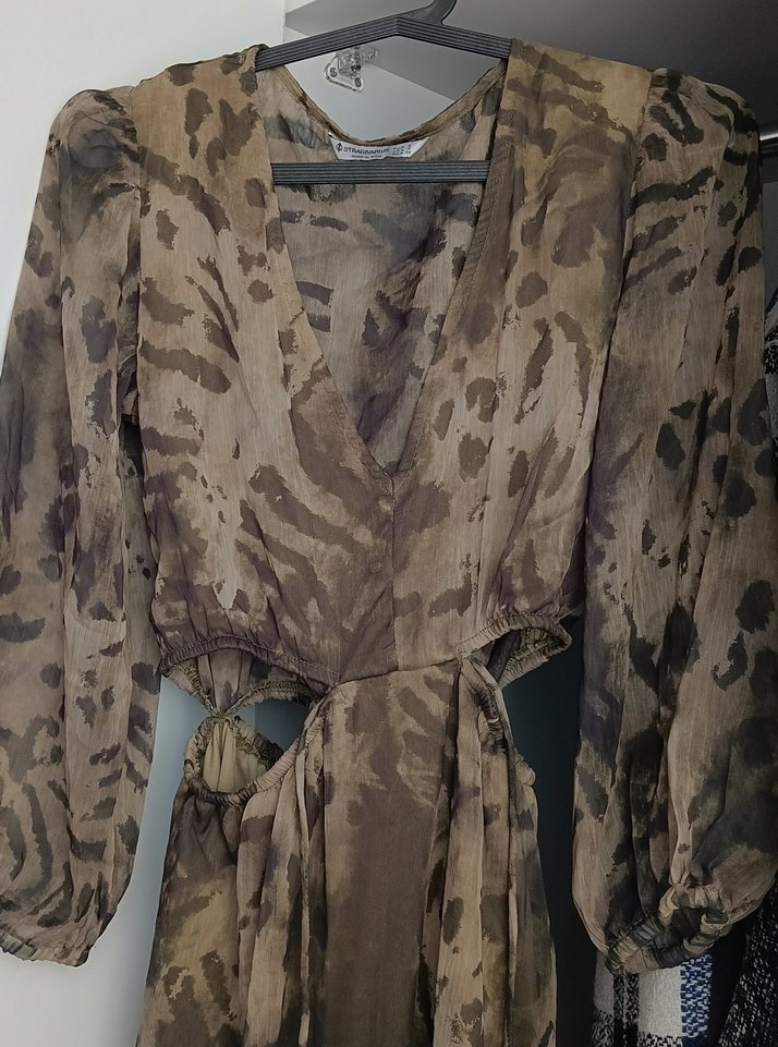 Bohem Tarz Uzun V Yaka Bağcıklı Elbise - Görsel 2