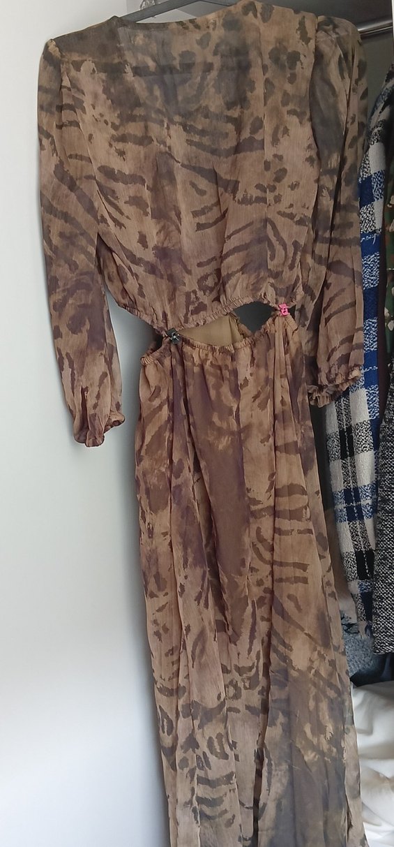 Bohem Tarz Uzun V Yaka Bağcıklı Elbise - Görsel 3