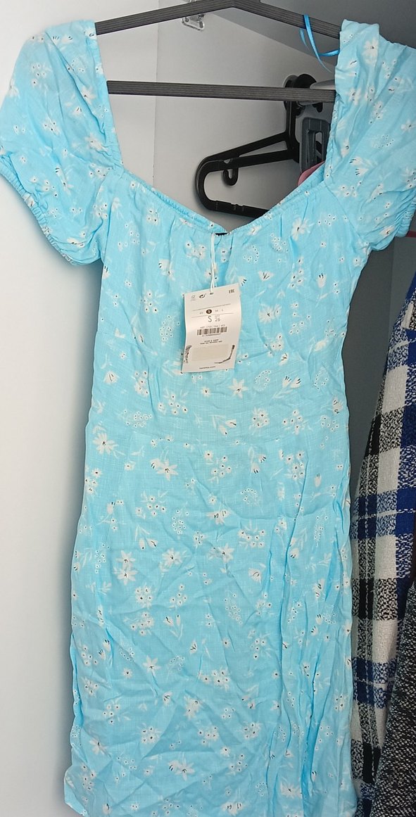 Mavi Bohem Uzun Elbise V Yaka Düğmeli - Görsel 2