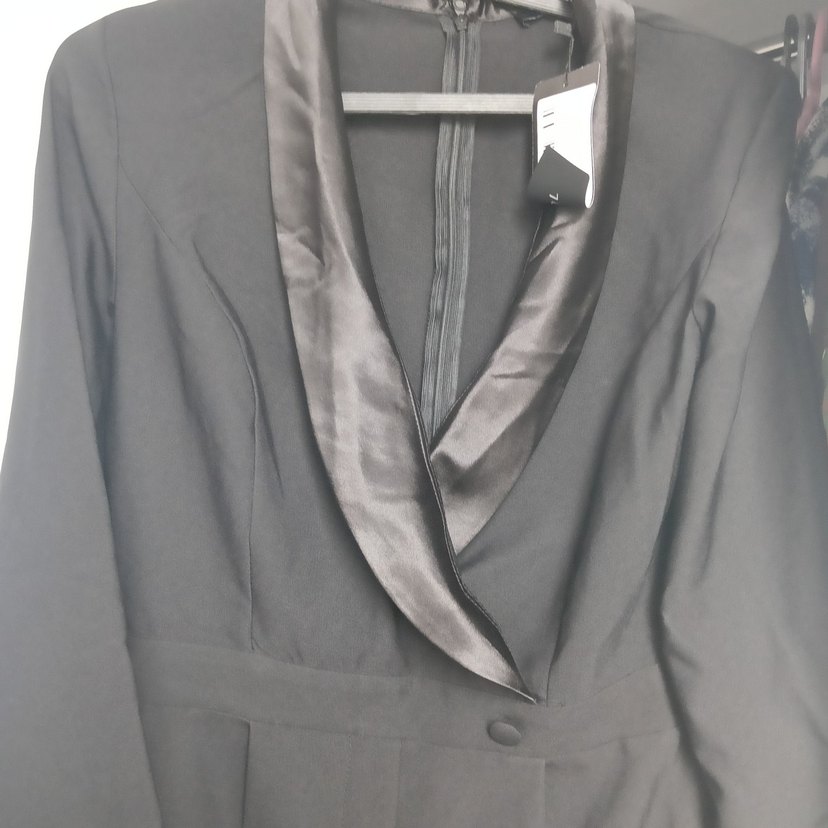 Siyah Kadın Uzun Kollu Düğmeli Takım tulumba - Görsel 2