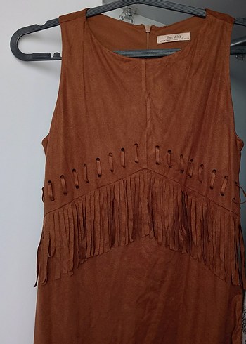 Kahverengi Süet Bohem Uzun Elbise - Görsel 2