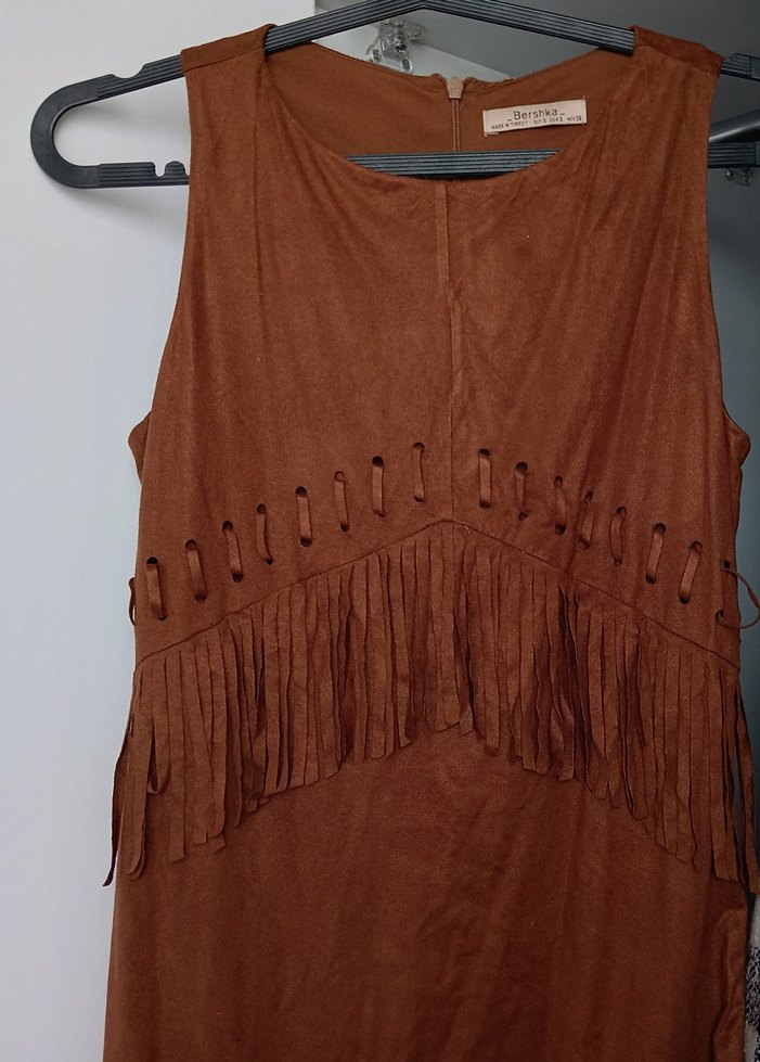 Kahverengi Süet Bohem Uzun Elbise - Görsel 2