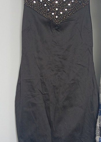 Siyah V Yaka İşlemeli Uzun Abiye Elbise - Görsel 2