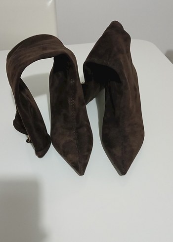 Kahverengi Süet Stiletto Dizüstü Bot - Görsel 4