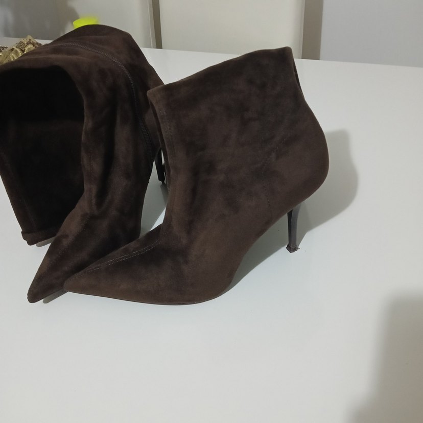 Kahverengi Süet Stiletto Dizüstü Bot - Görsel 3