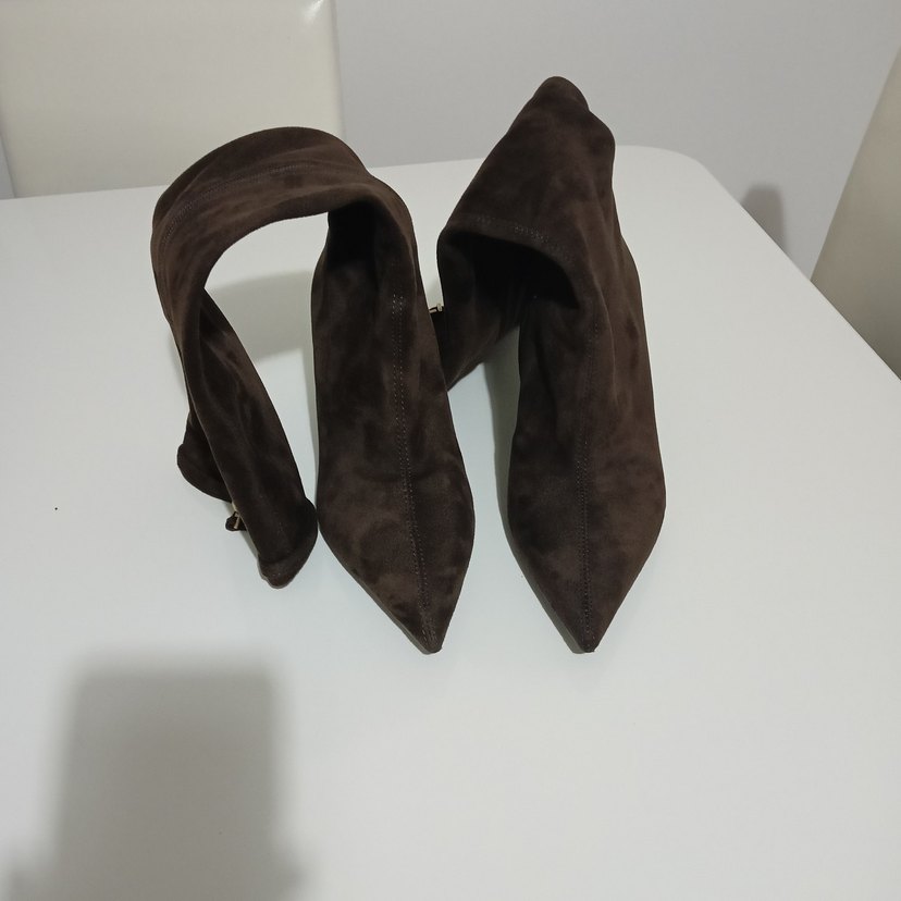 Kahverengi Süet Stiletto Dizüstü Bot - Görsel 4