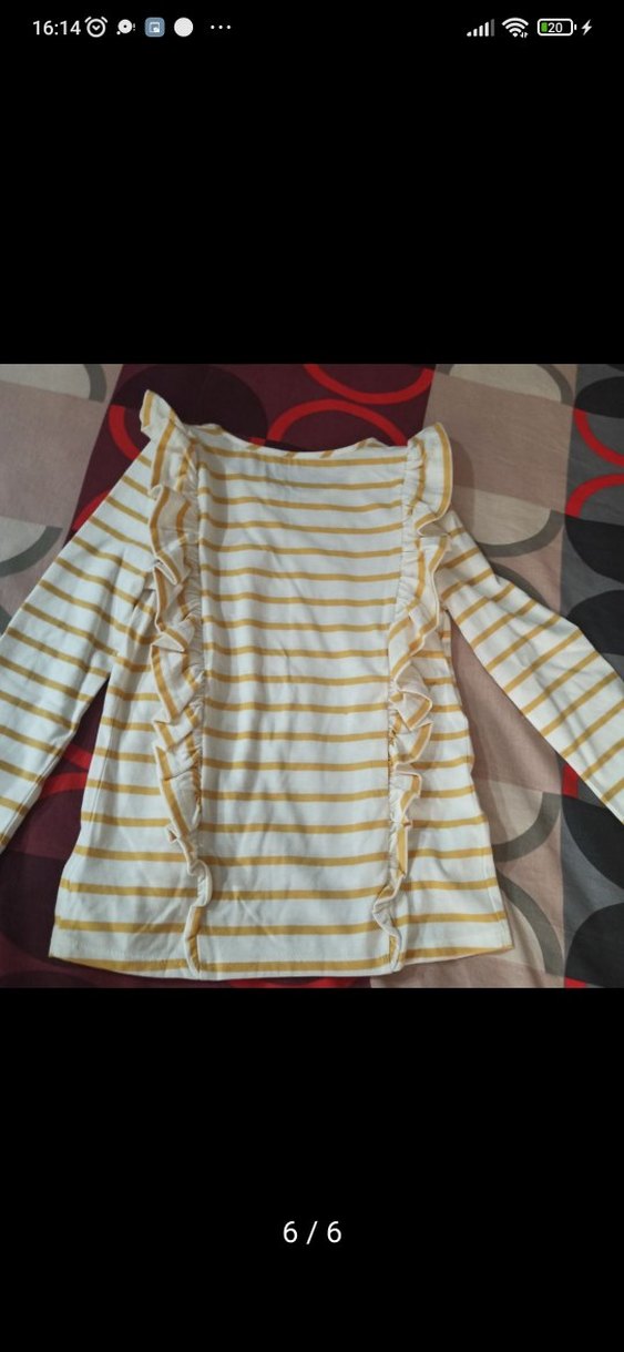 Kız Çocuk Sarı Çizgili Fırfırlı Uzun Kollu Tişört - Görsel 3