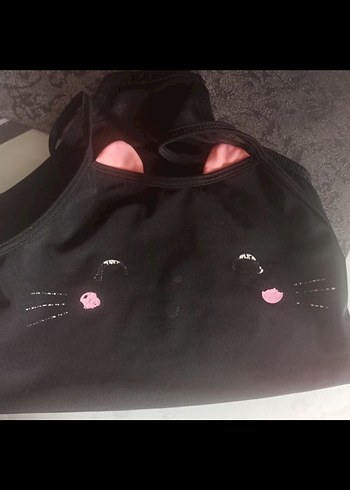 Kedi Desenli Siyah Goth Mayo - Görsel 6