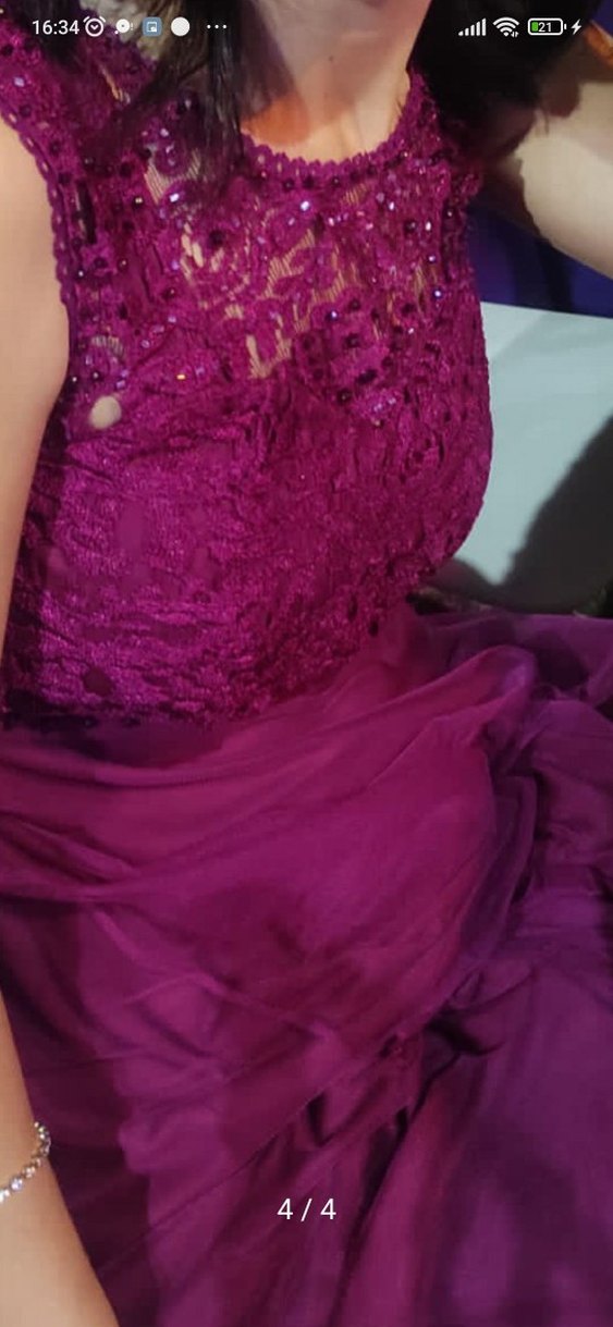 Uzun Mor V Yaka Drapeli Kadın Abiye - Görsel 2