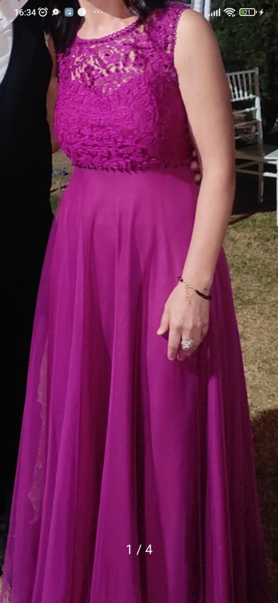 Uzun Mor V Yaka Drapeli Kadın Abiye - Görsel 4