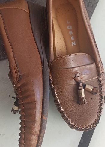 Kahverengi Deri Kadın Dolgu Topuklu Ayakkabı - Görsel 4