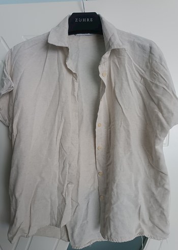 Beyaz Keten Kısa Kollu Gömlek - Görsel 3