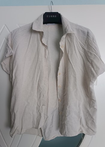 Beyaz Keten Kısa Kollu Gömlek - Görsel 2