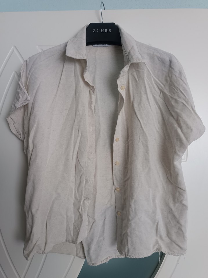 Beyaz Keten Kısa Kollu Gömlek - Görsel 2