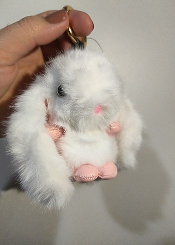 Beyaz Peluş Tavşan Çanta süsü - Görsel 2