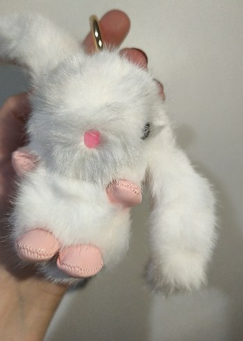 Beyaz Peluş Tavşan Çanta süsü - Görsel 7