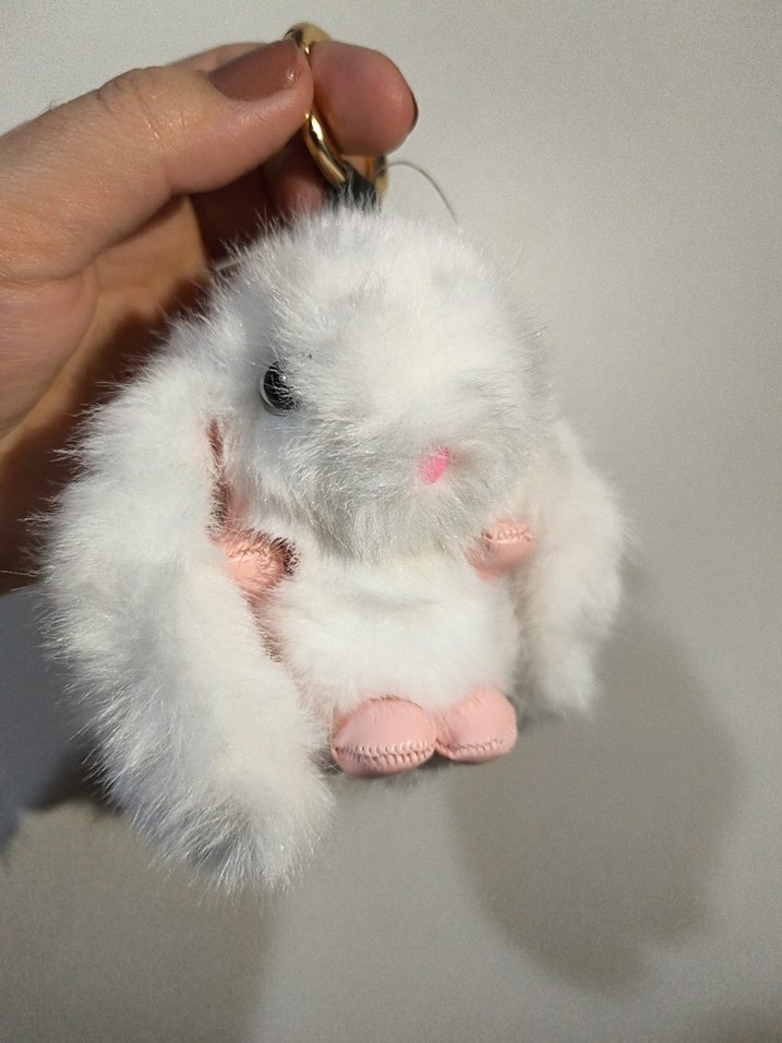 Beyaz Peluş Tavşan Çanta süsü - Görsel 2