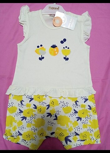 Bonnie Baby 9 aylık kız bebek yazlık sarı renk tulum 