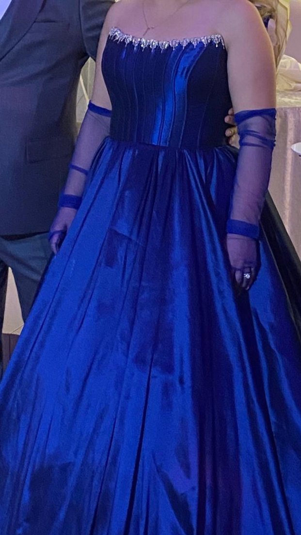 Lacivert Uzun Drapeli Gotik Kadın Abiye - Görsel 2