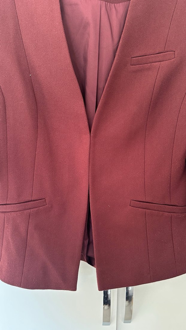 Bordo Düğmeli Kadın Blazer Ceket - Görsel 2