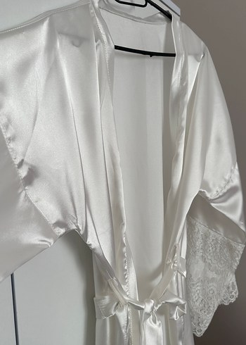 Beyaz Parlak Uzun Kadın Sabahlık kimono - Görsel 6
