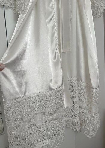 Beyaz Parlak Uzun Kadın Sabahlık kimono - Görsel 3