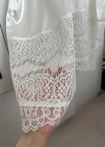 Beyaz Parlak Uzun Kadın Sabahlık kimono - Görsel 5