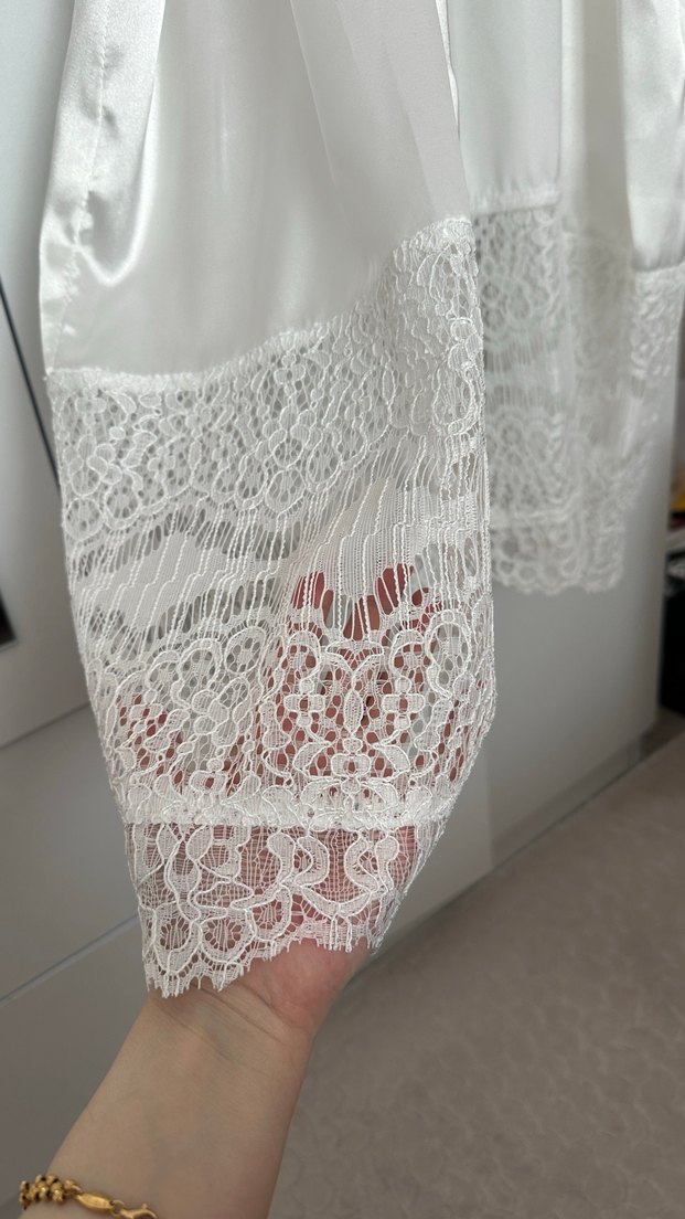 Beyaz Parlak Uzun Kadın Sabahlık kimono - Görsel 5