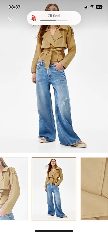 xs Beden camel Renk Bershka kemerli crop trençkot