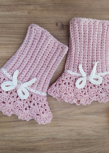 Dantel Detaylı Pembe Örgü Kadın Eldiveni - Görsel 2