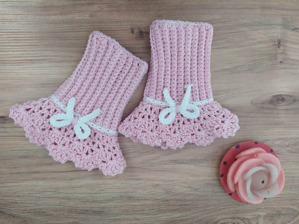 Dantel Detaylı Pembe Örgü Kadın Eldiveni - Görsel 4