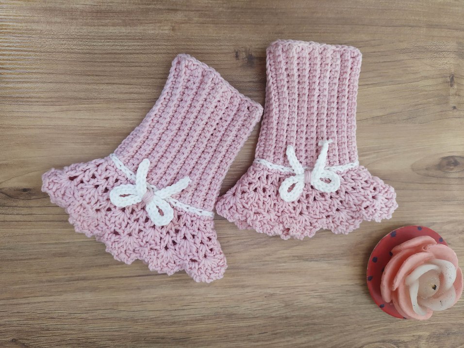 Dantel Detaylı Pembe Örgü Kadın Eldiveni - Görsel 2