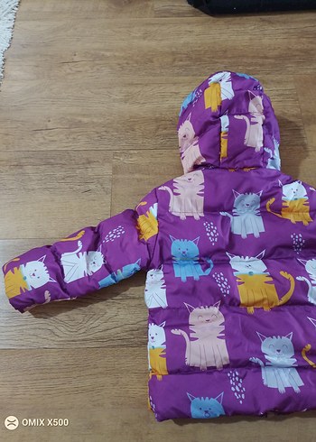 Kapüşonlu Renkli Kız Çocuk Montu - Görsel 2