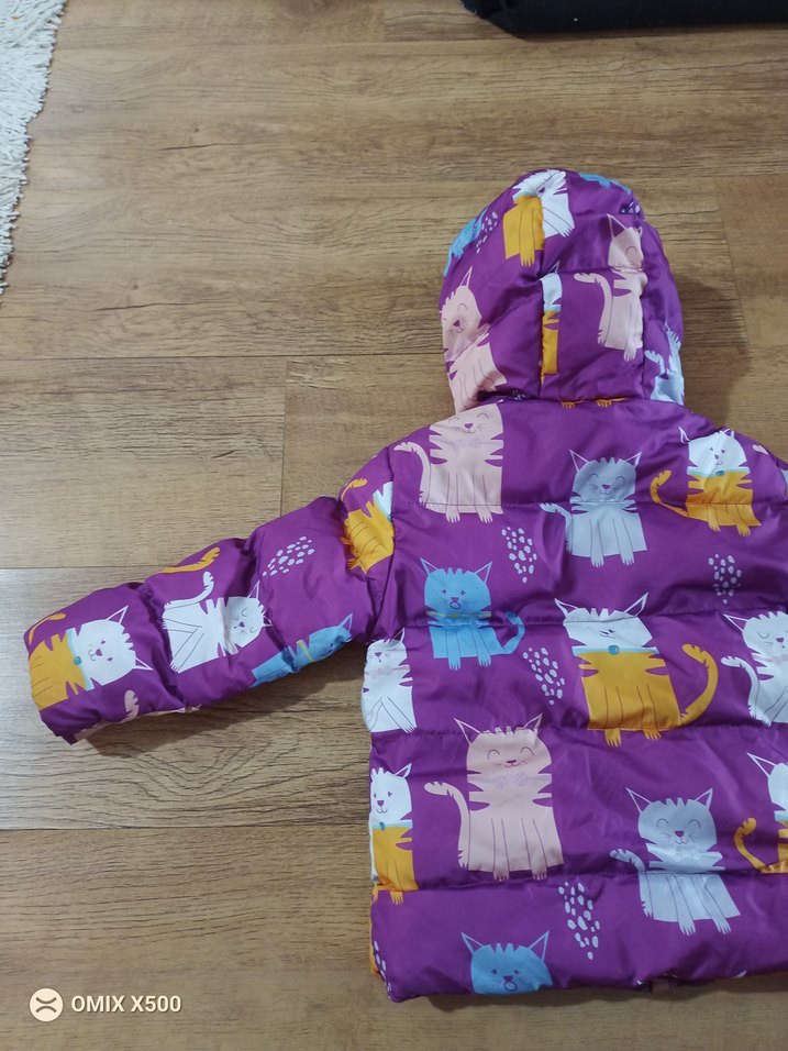 Kapüşonlu Renkli Kız Çocuk Montu - Görsel 2