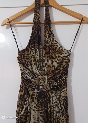 leopar desenli halter yakalı gece elbisesi - Görsel 3