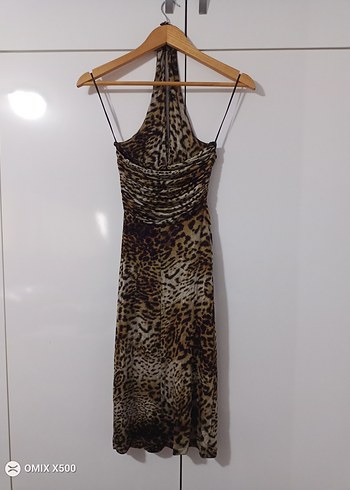 leopar desenli halter yakalı gece elbisesi - Görsel 5