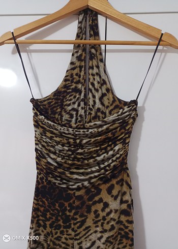 leopar desenli halter yakalı gece elbisesi - Görsel 4