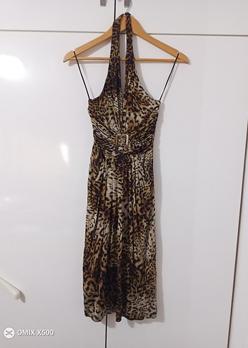 leopar desenli halter yakalı gece elbisesi - Görsel 2