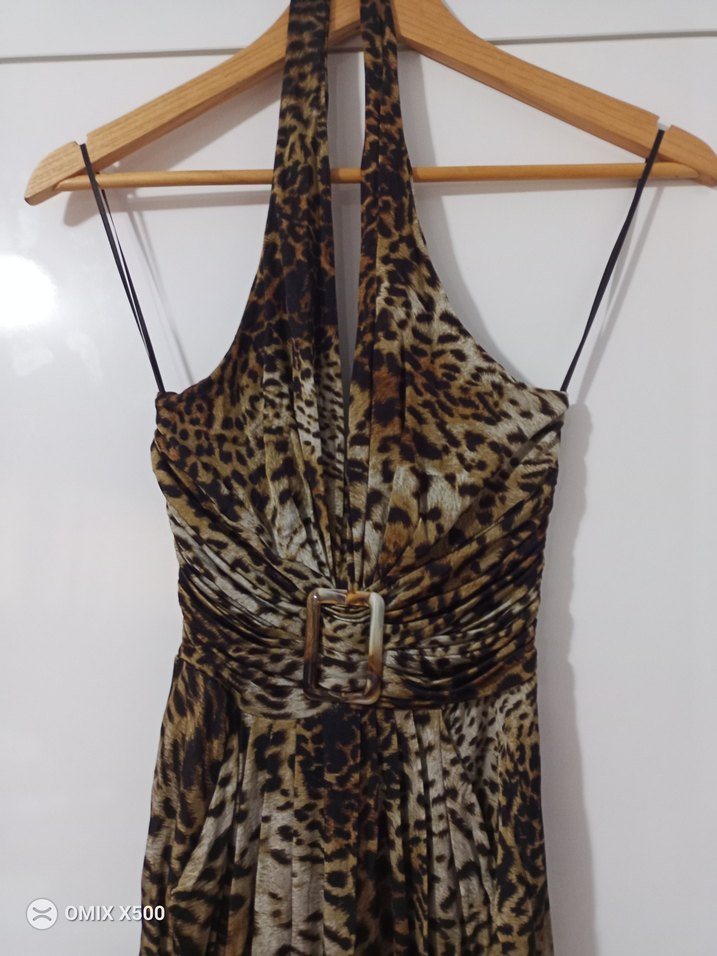 leopar desenli halter yakalı gece elbisesi - Görsel 3