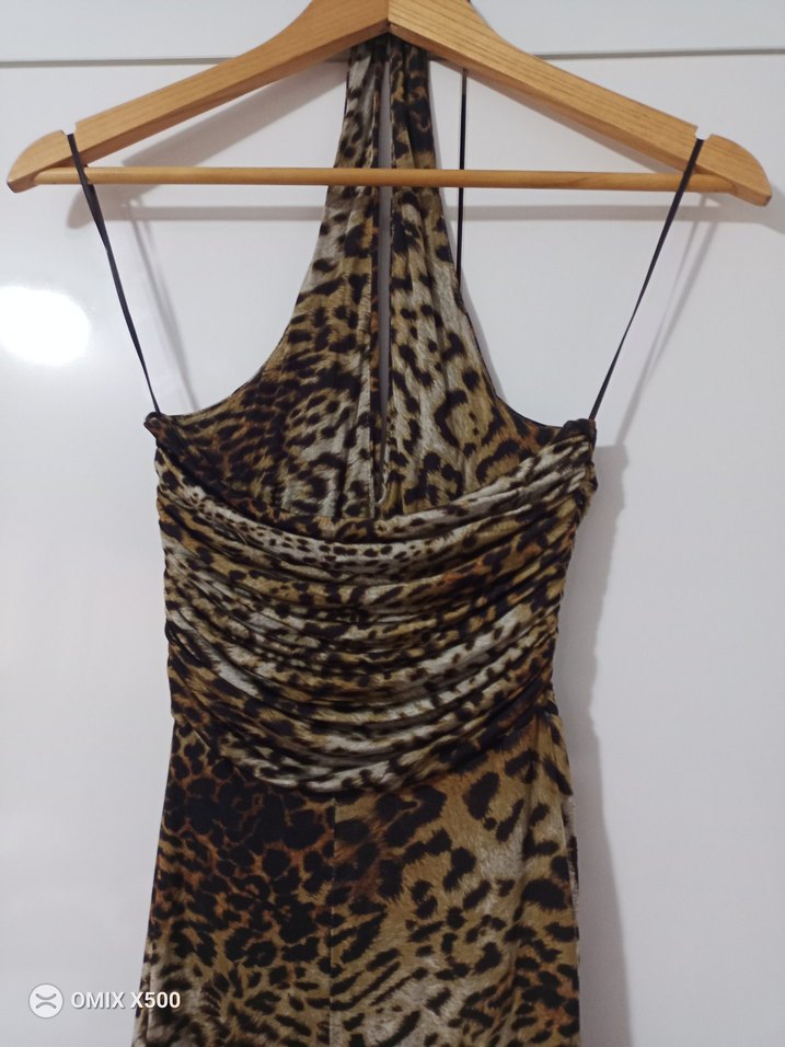 leopar desenli halter yakalı gece elbisesi - Görsel 4