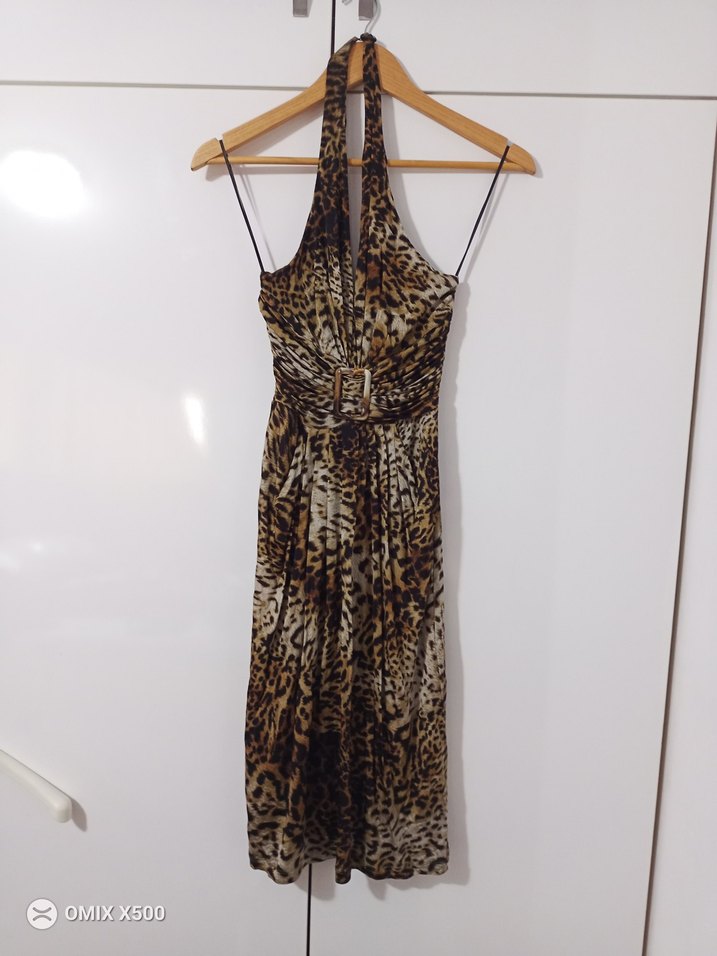 leopar desenli halter yakalı gece elbisesi - Görsel 2