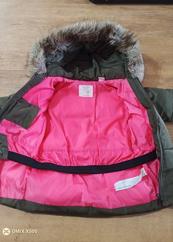 Yeşil Kürklü Kapüşonlu kız Çocuk Mont - Görsel 5