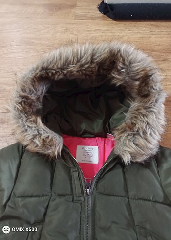 Yeşil Kürklü Kapüşonlu kız Çocuk Mont - Görsel 4