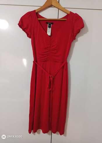 Kemerli Kırmızı kısa Kadın Elbise - Görsel 2