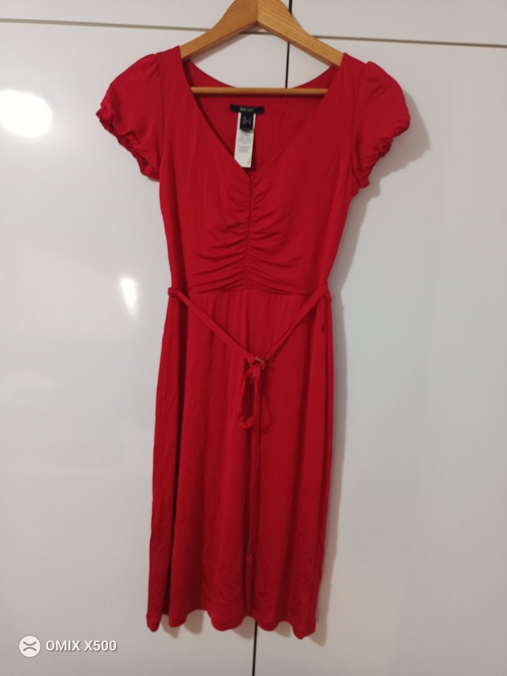 Kemerli Kırmızı kısa Kadın Elbise - Görsel 2